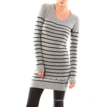 Ladies' stripped long cashmere pullover